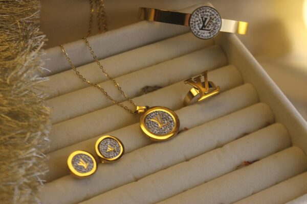 Iconic LV Crystal-Embellished Gold-Plated Jewelry Set