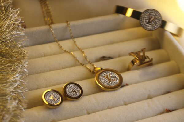 Iconic LV Crystal-Embellished Gold-Plated Jewelry Set